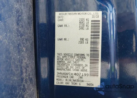 2018 Nissan Maxima 3.5 Sv from USA, damaged, VIN 1N4AA6AP3JC407199